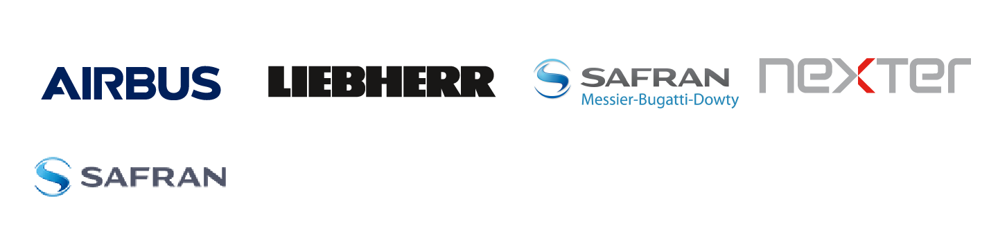 references_Aeronautique Logos des entreprises : Airbus, Liebherr, safran Messier bugatti, Nexter, Safran