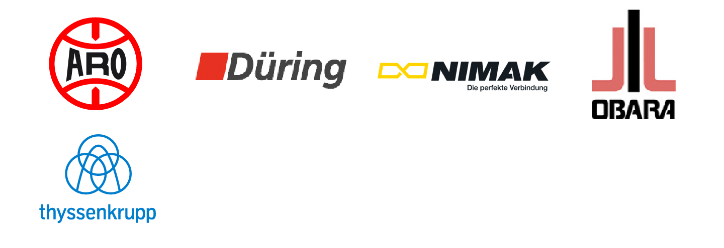references_Secteur soudage Logos des entreprises : ARO, Düring, Nimak, Obara, Thyssenkrupp