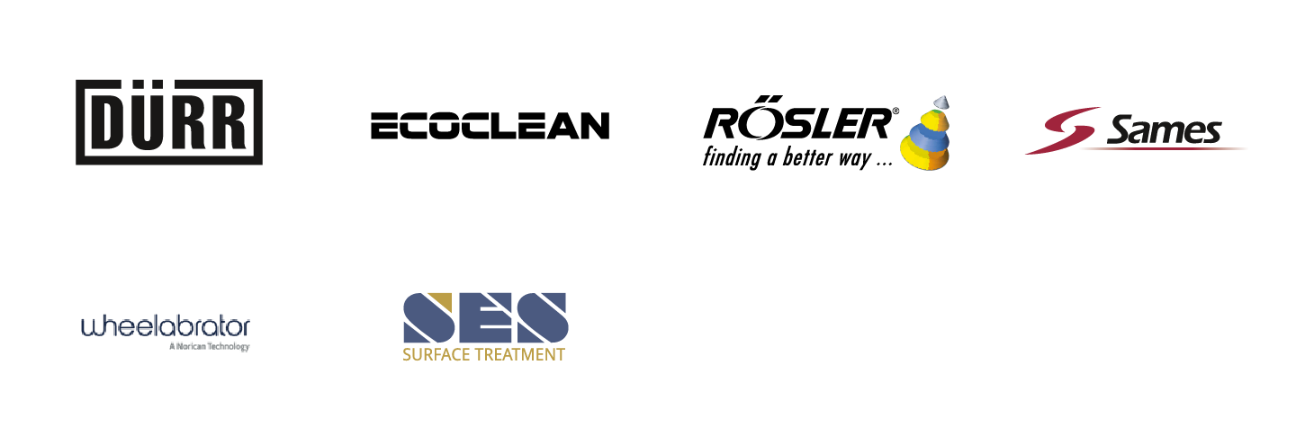 references_Traitement de surface Logos des entreprises : Dürr, Ecoclean, Rösler, Sames, Wheelabrator, SES